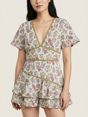 Floral V-Neck Ruffle Hem Romper